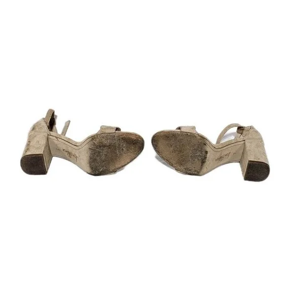 Sam Edelman Odila Scalloped Block Heel Sandals Suede Nude Beige Size 9 Dressy - Picture 7 of 8
